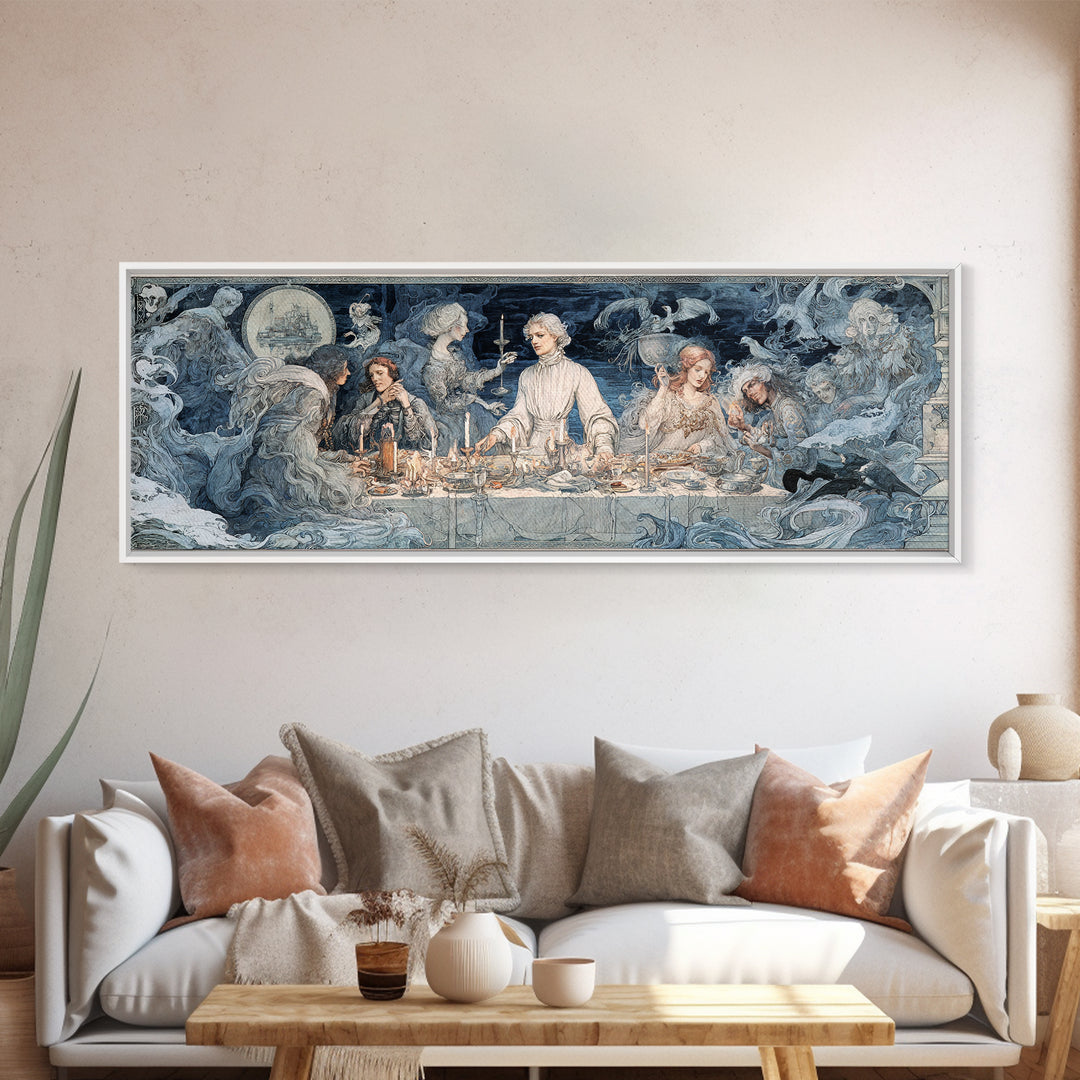 The Ghost Pirate Picnic, Symbolist Death Art, Extra Wide Wall Art, Dark Fantasy Wall Art, Framed Canvas Print, Halloween Wall Art
