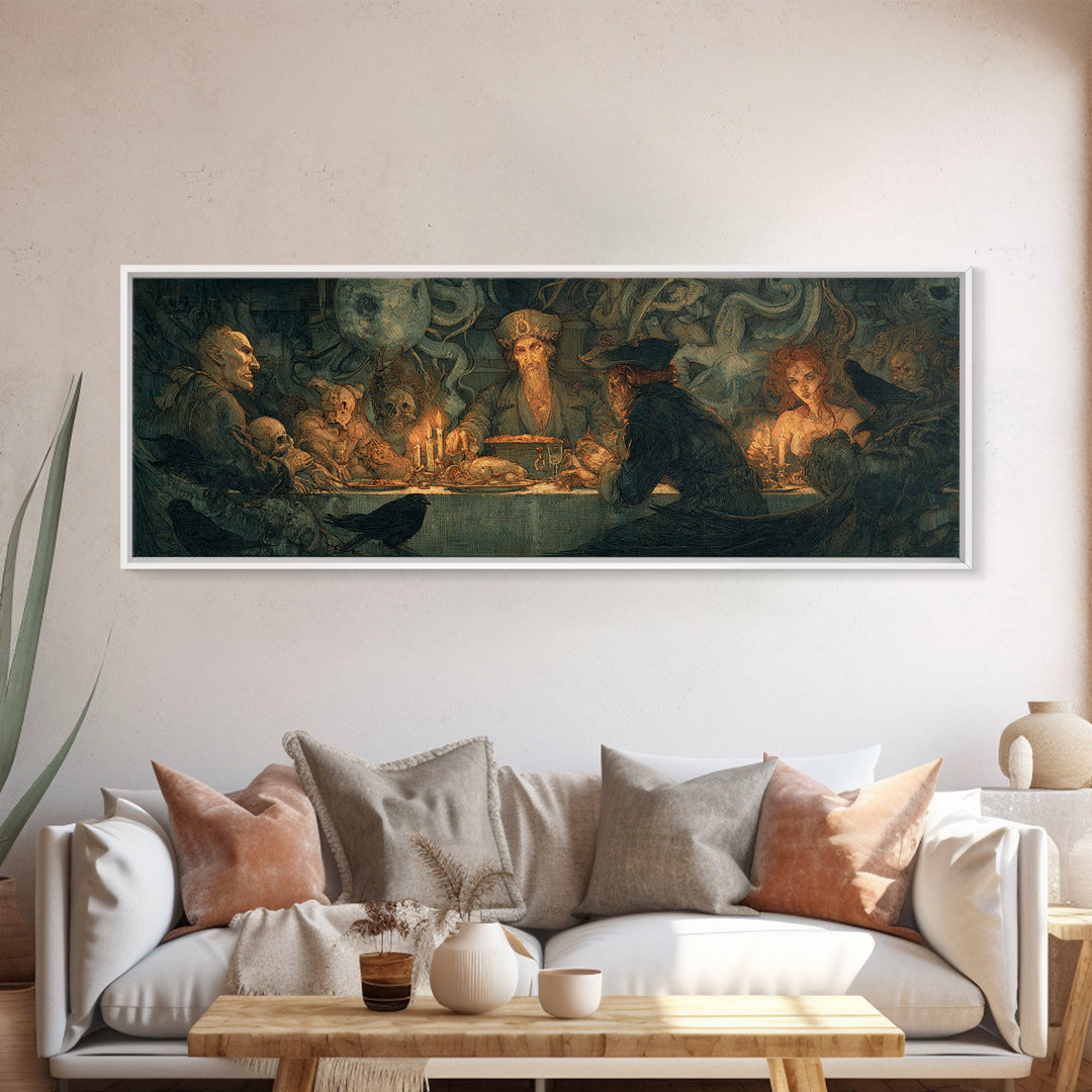 The Ghost Pirate Picnic, Dark Symbolist Art, Extra Wide Wall Art, Gothic Horror Wall Art, Framed Canvas Print, Halloween Wall Art
