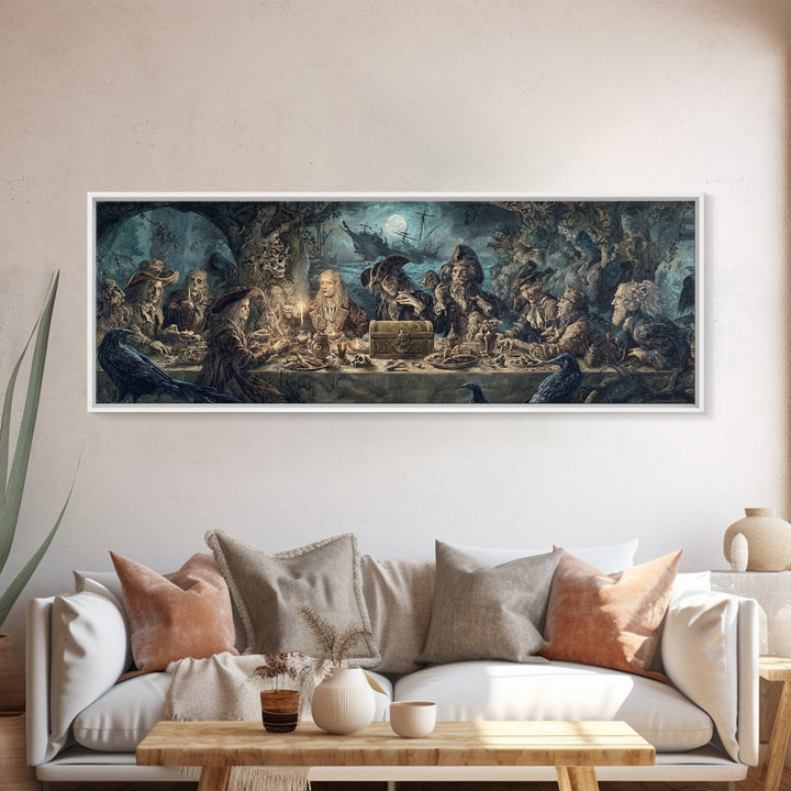 The Ghost Pirate Picnic, Symbolist Etching Art, Extra Wide Wall Art, Gothic Horror Wall Art, Canvas Print, Halloween Wall Art