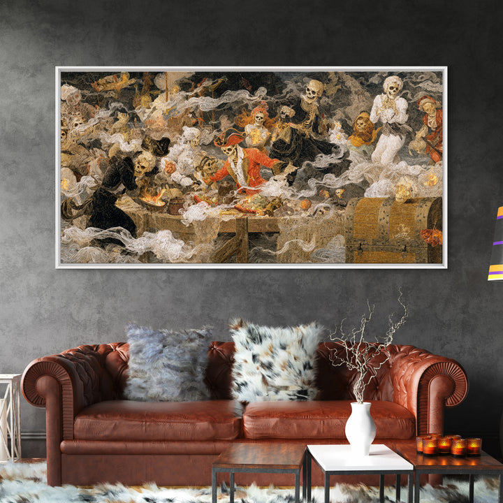 The Ghost Pirate Picnic, Grotesque Carnival Art, Wide Panoramic Art, Dark Fantasy Wall Art, Framed Canvas Print, Halloween Wall Art