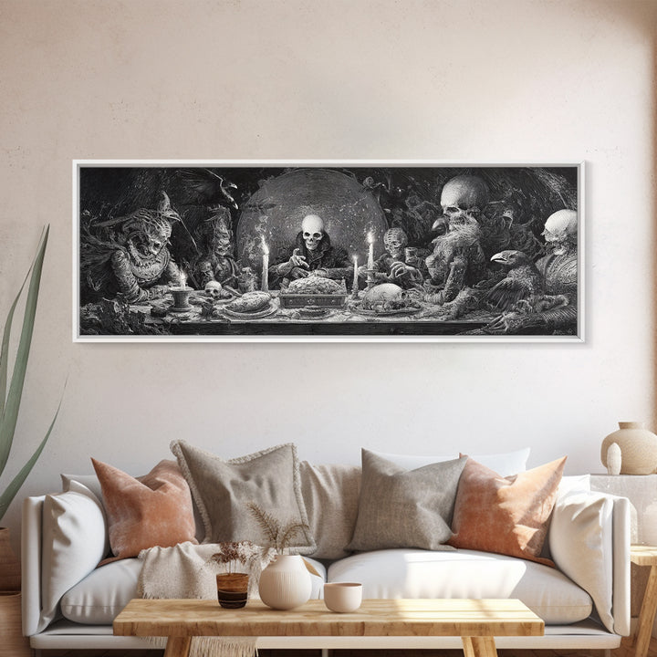 The Ghost Pirate Picnic, Biomechanical Horror Art, Extra Wide Wall Art, Macabre Wall Art, Canvas Print, Halloween Wall Art
