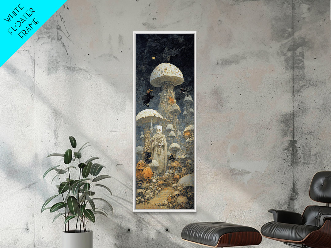 The Moonlit Mushroom Village, Surreal Apocalyptic Art, Tall Narrow Wall Art, Gothic Horror Wall Art, Framed Canvas Print