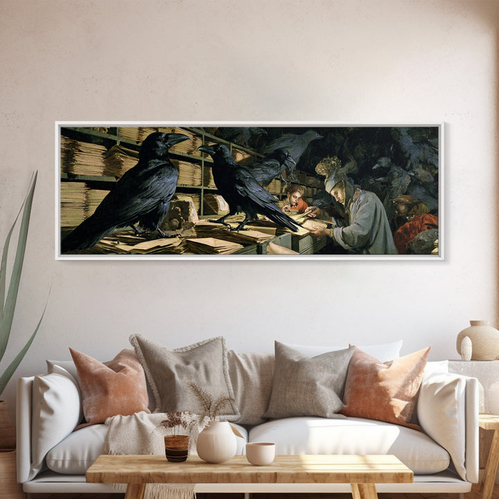 The Raven Post Office, Gothic Nightmare Art, Extra Wide Wall Art, Dark Fantasy Wall Art, Framed Canvas Print, Halloween Wall Art