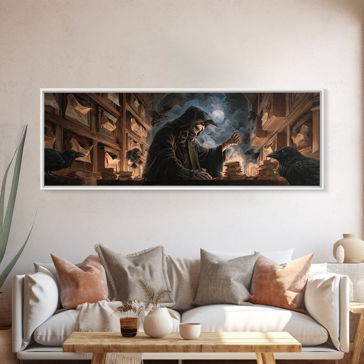 The Raven Post Office, Apocalyptic Romantic Art, Extra Wide Wall Art, Dark Halloween Decor, Canvas Print, Halloween Wall Art