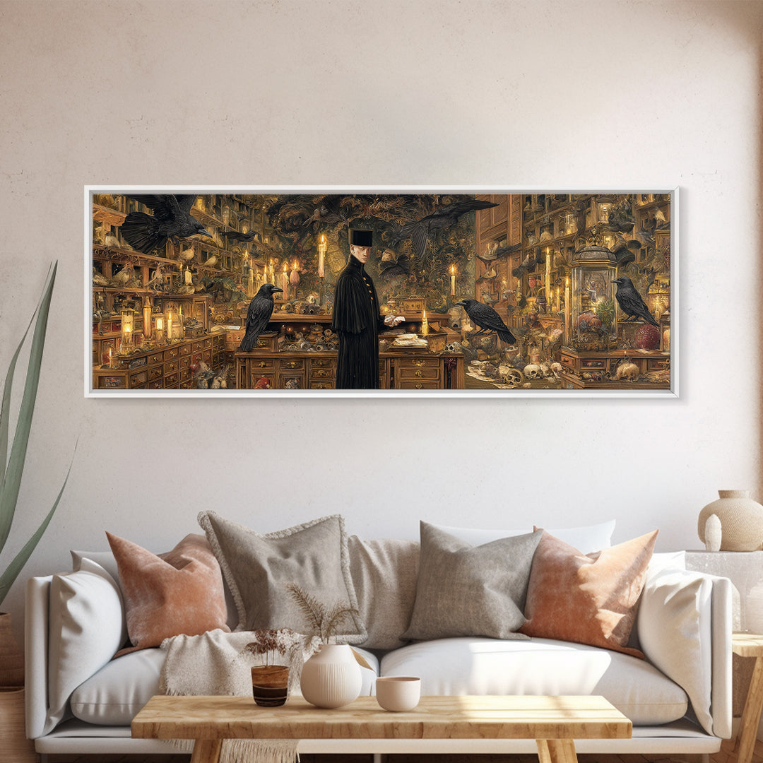 The Raven Post Office, Ornate Symbolist Art, Extra Wide Wall Art, Gothic Horror Wall Art, Framed Canvas Print, Halloween Wall Art