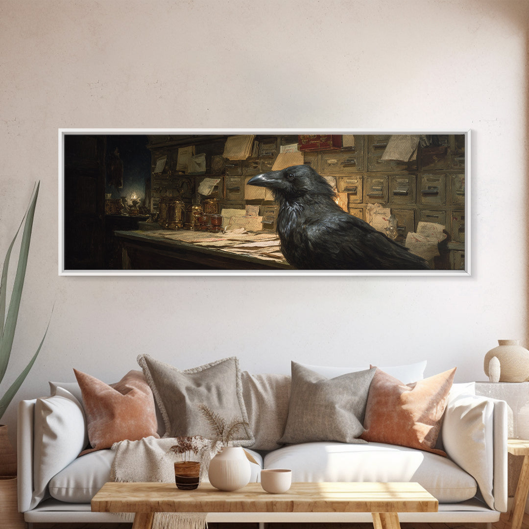 The Raven Post Office, Decadent Gothic Art, Extra Wide Wall Art, Dark Halloween Decor, Canvas Print, Halloween Wall Art