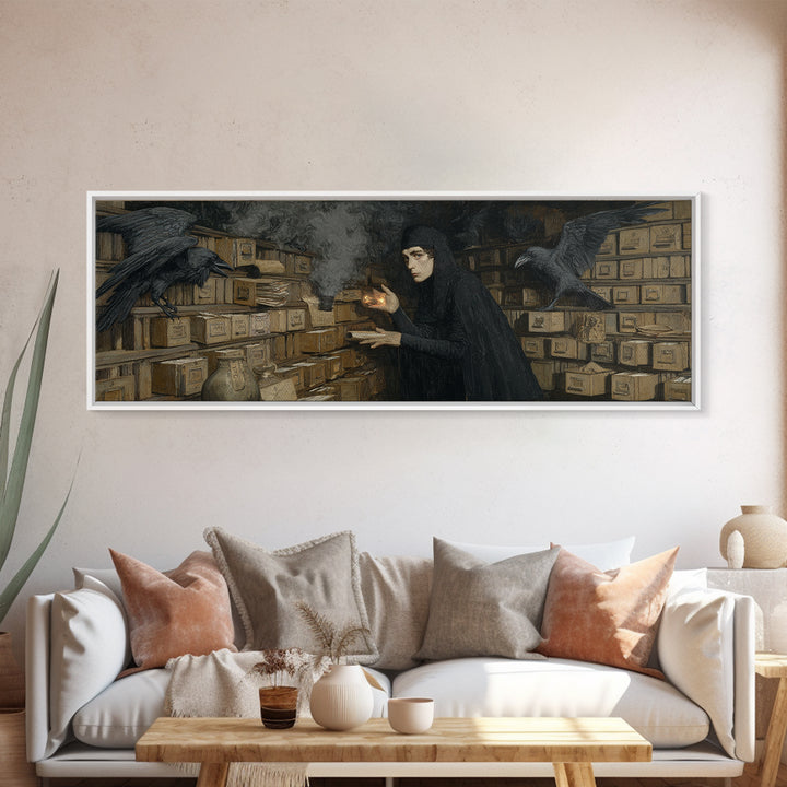 The Raven Post Office, Dark Symbolist Art, Extra Wide Wall Art, Dark Fantasy Wall Art, Canvas Print, Halloween Wall Art