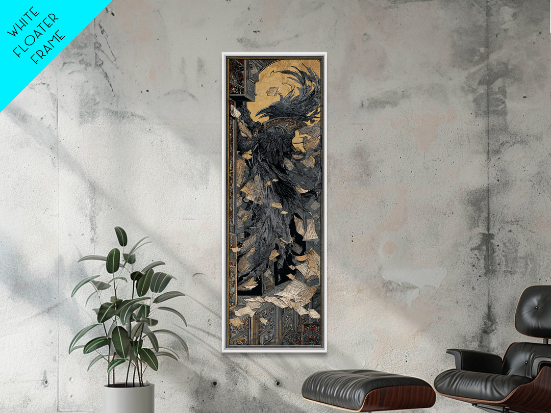 The Raven Post Office, Stained Glass Gothic Art, Tall Narrow Wall Art, Dark Fantasy Wall Art, Framed Canvas Print, Halloween Wall Art