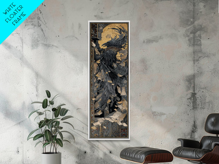 The Raven Post Office, Stained Glass Gothic Art, Tall Narrow Wall Art, Dark Fantasy Wall Art, Framed Canvas Print, Halloween Wall Art