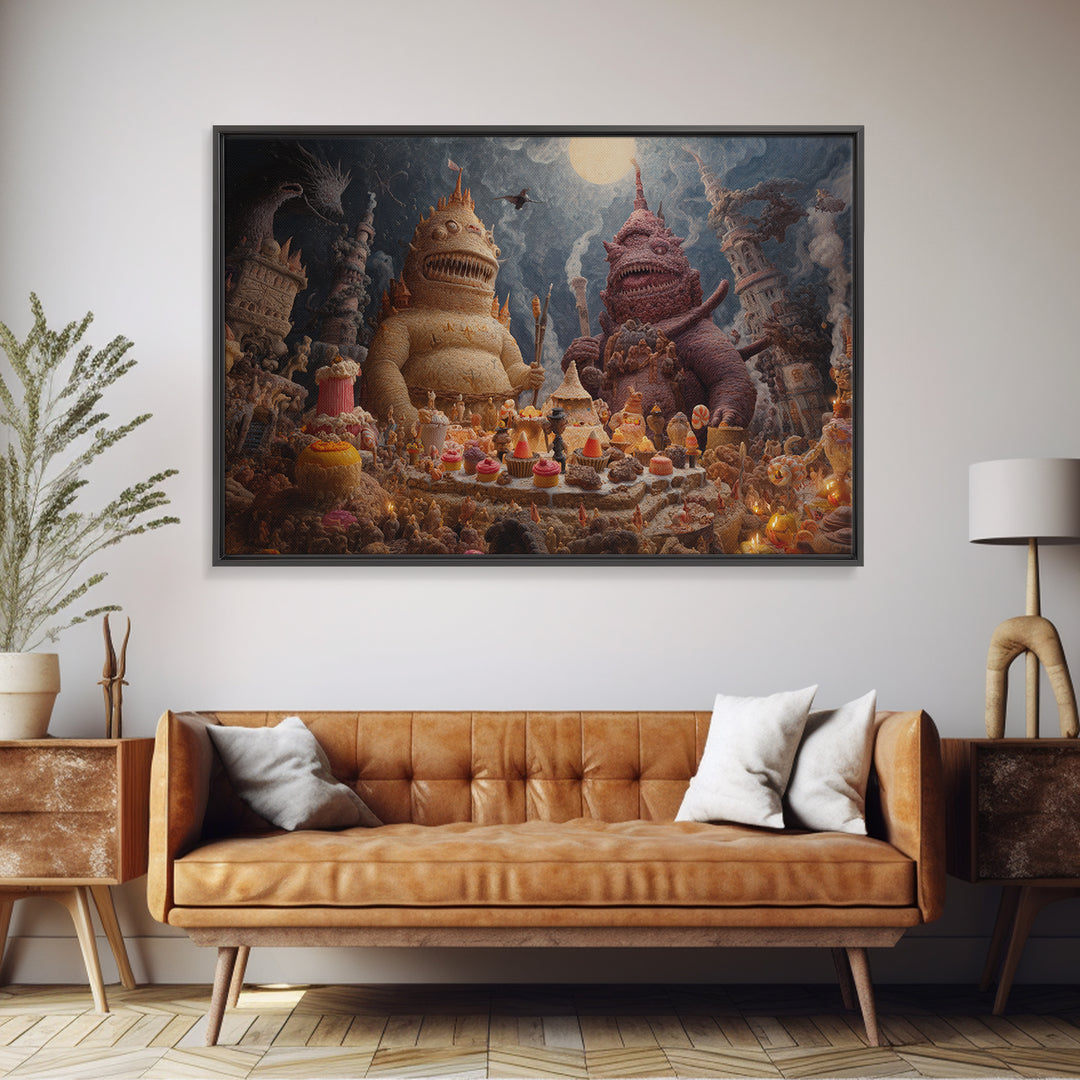 The Candy Corn Kingdom, Medieval Grotesque Art, Landscape Wall Art, Macabre Wall Art, Canvas Print, Halloween Wall Art