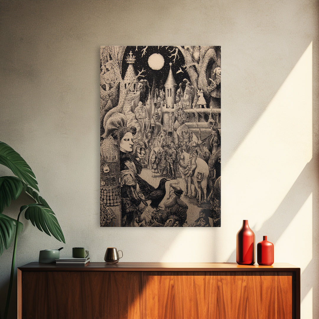 The Candy Corn Kingdom, Renaissance Engraving Art, Vertical Wall Art, Gothic Horror Wall Art, Framed Canvas Print, Halloween Wall Art
