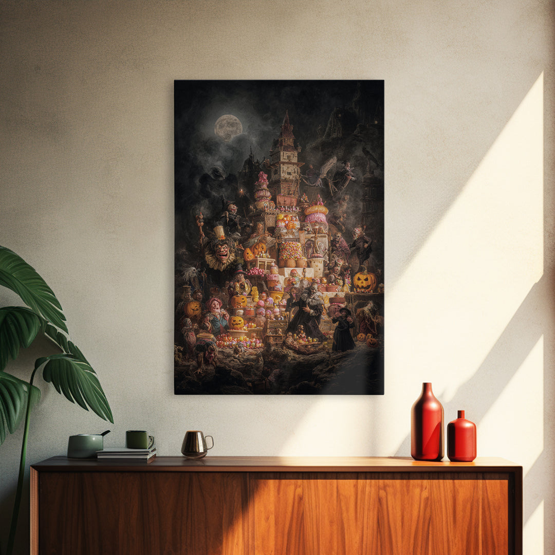 The Candy Corn Kingdom, Dark Romantic Horror Art, Vertical Wall Art, Gothic Horror Wall Art, Framed Canvas Print, Halloween Wall Art