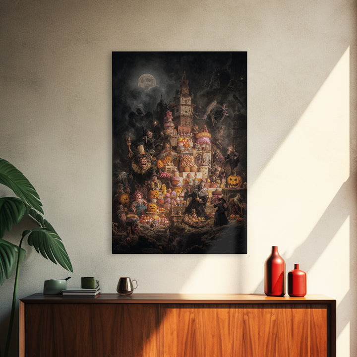 The Candy Corn Kingdom, Dark Romantic Horror Art, Vertical Wall Art, Gothic Horror Wall Art, Framed Canvas Print, Halloween Wall Art