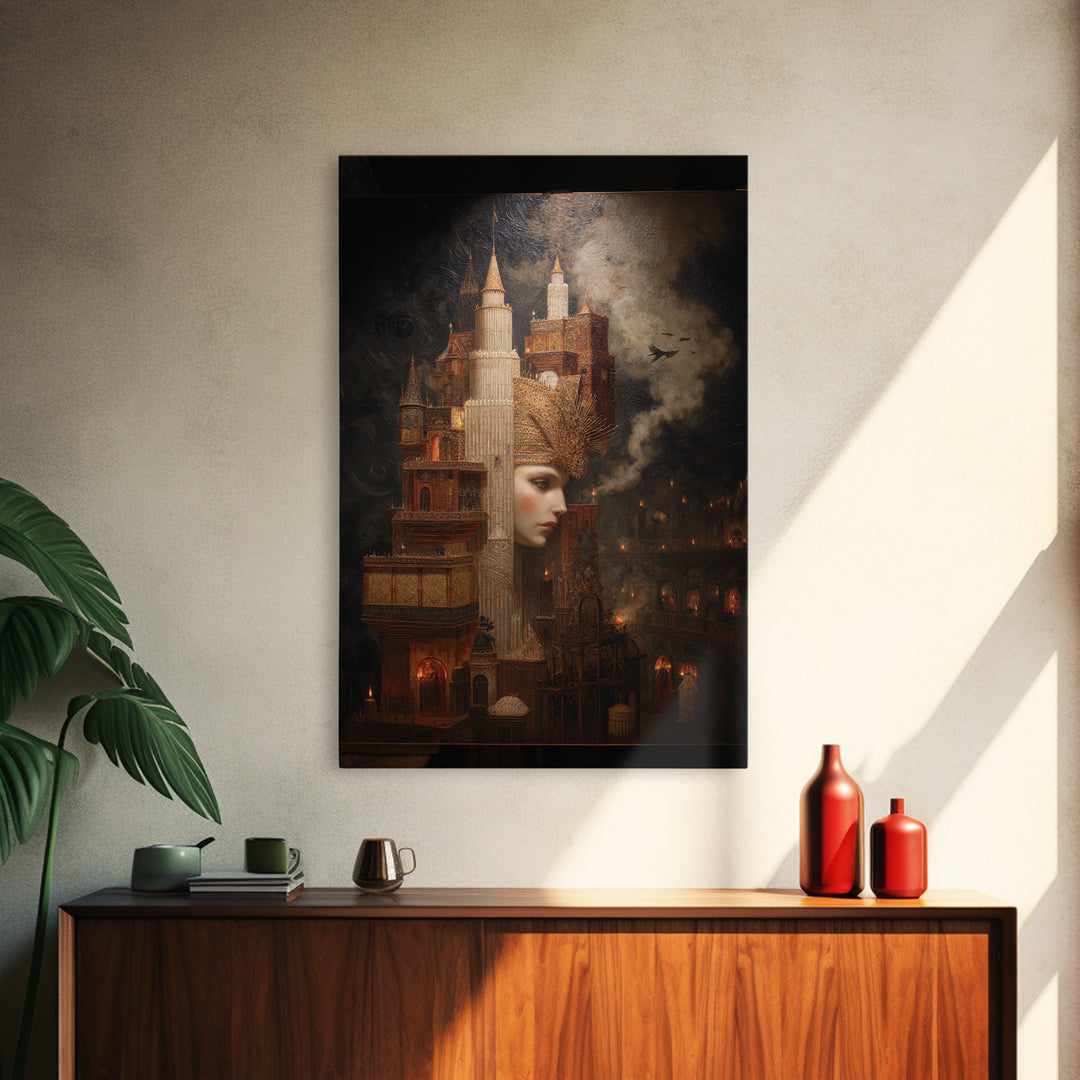 The Candy Corn Kingdom, Ornate Symbolist Art, Vertical Wall Art, Gothic Horror Wall Art, Framed Canvas Print, Halloween Wall Art