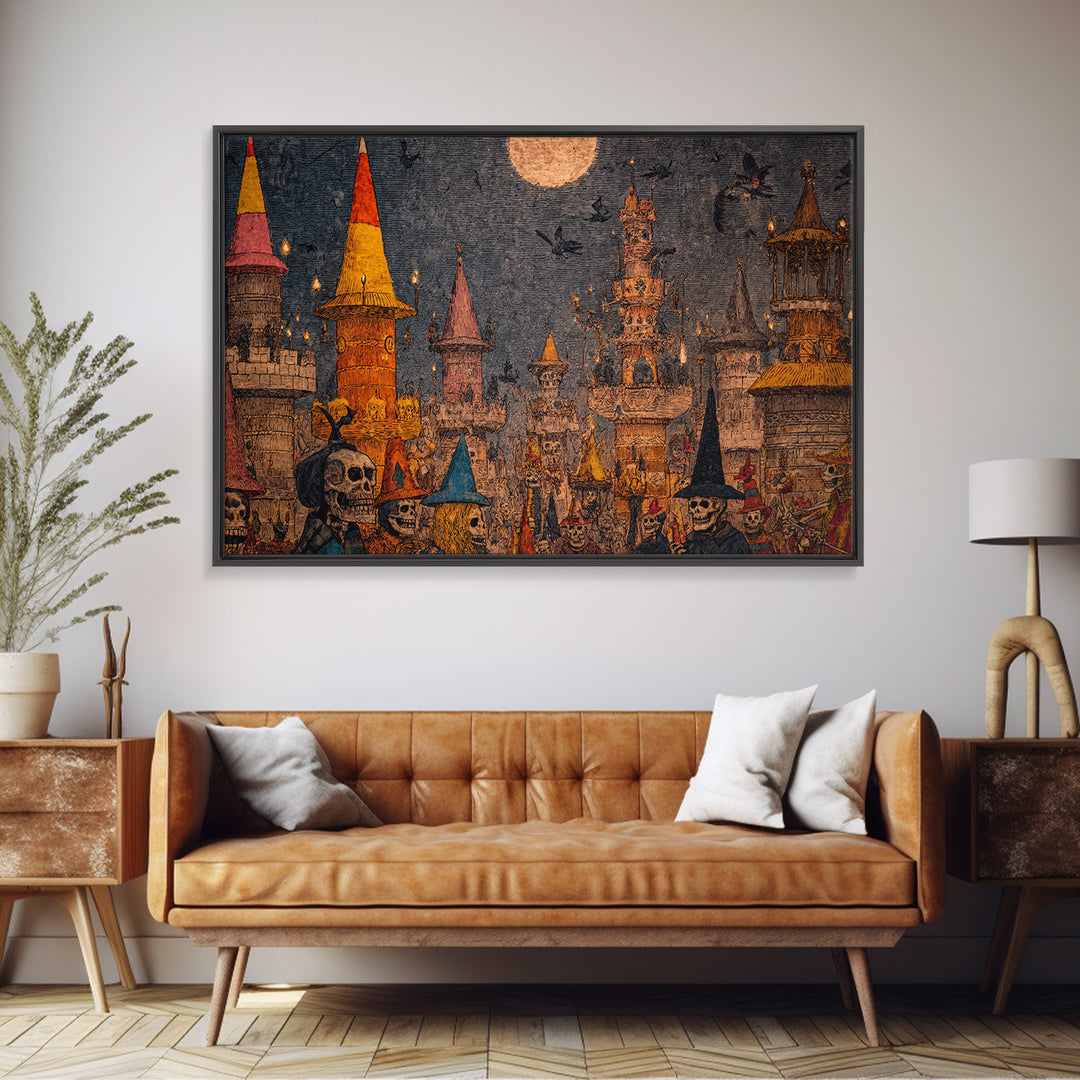 The Candy Corn Kingdom, Grotesque Carnival Art, Landscape Wall Art, Dark Halloween Decor, Framed Canvas Print, Halloween Wall Art