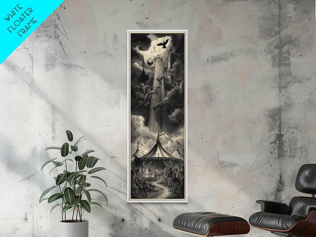 The Jack-O'-Lantern Circus, Gothic Engraving Art, Tall Narrow Wall Art, Gothic Horror Wall Art, Framed Canvas Print, Halloween Wall Art