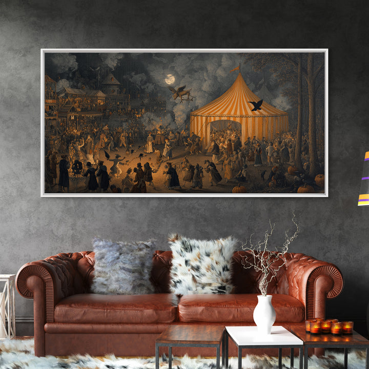 The Jack-O'-Lantern Circus, Northern Renaissance Horror, Wide Panoramic Art, Gothic Horror Wall Art, Canvas Print