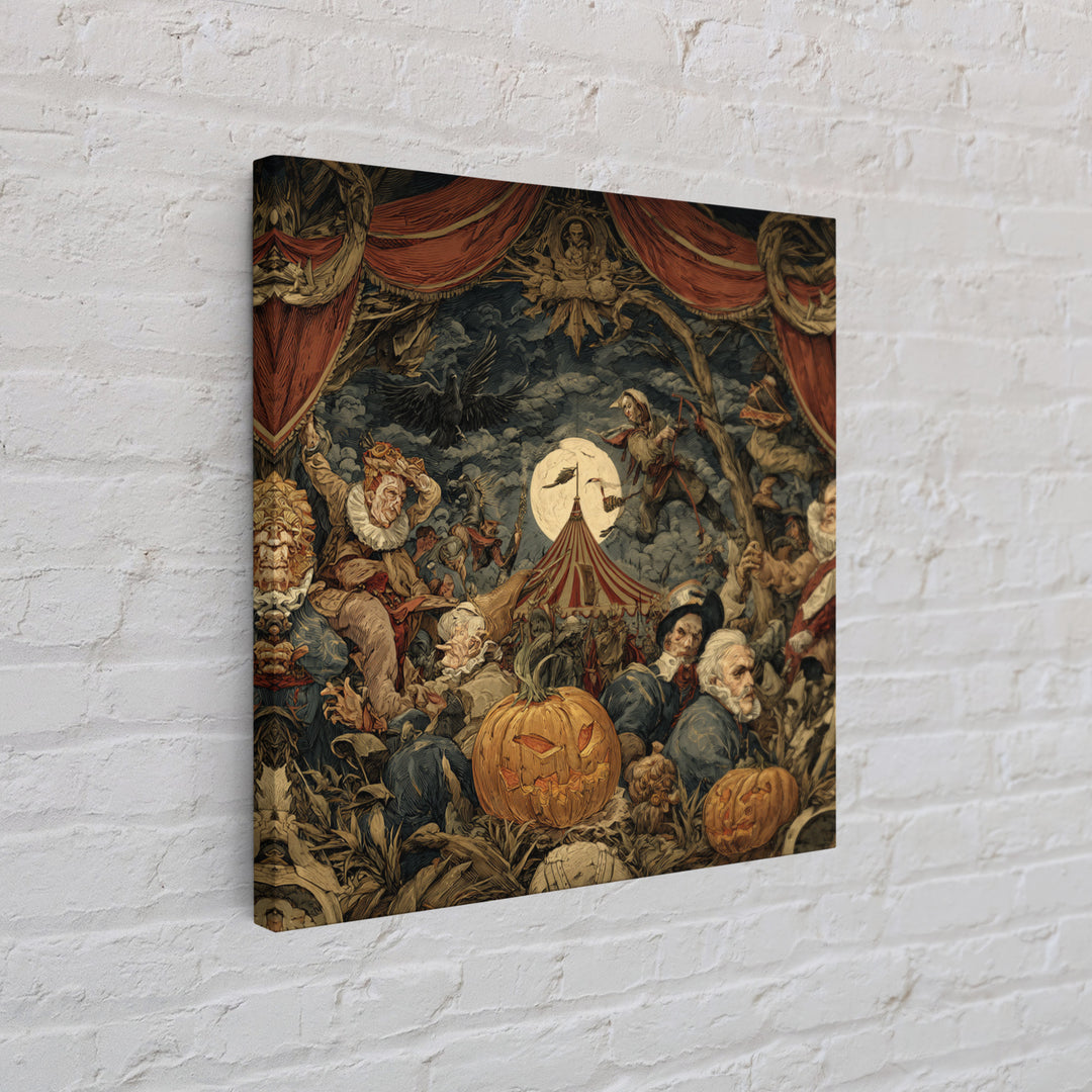 The Jack-O'-Lantern Circus, Dark Renaissance Art, Square Wall Art, Gothic Horror Wall Art, Framed Canvas Print