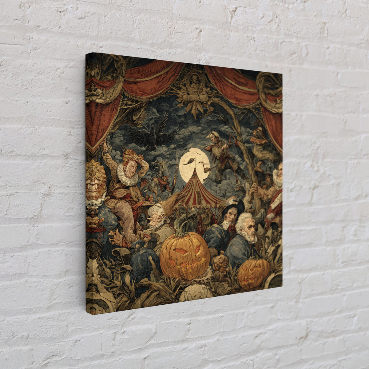 The Jack-O'-Lantern Circus, Dark Renaissance Art, Square Wall Art, Gothic Horror Wall Art, Framed Canvas Print