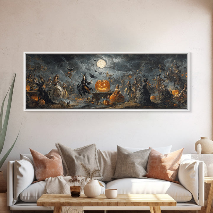 The Jack-O'-Lantern Circus, Dark Romantic Horror Art, Extra Wide Wall Art, Macabre Wall Art, Framed Canvas Print, Halloween Wall Art
