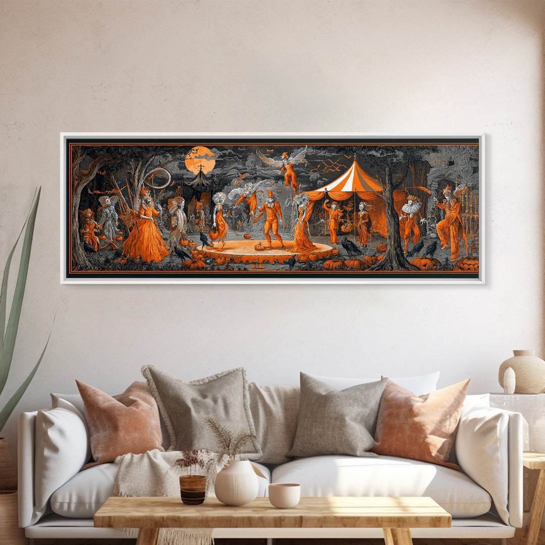 The Jack-O'-Lantern Circus, Visionary Gothic Art, Extra Wide Wall Art, Dark Fantasy Wall Art, Framed Canvas Print, Halloween Wall Art