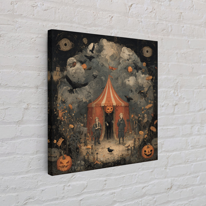 The Jack-O'-Lantern Circus, Symbolist Dream Art, Square Wall Art, Dark Halloween Decor, Framed Canvas Print, Halloween Wall Art