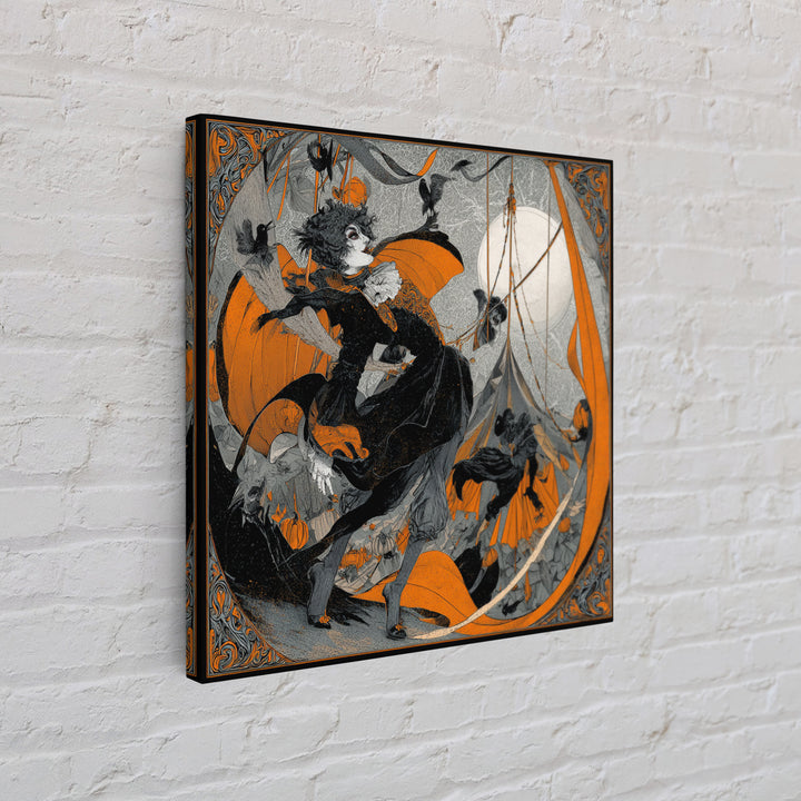 The Jack-O'-Lantern Circus, Decadent Line Art, Square Wall Art, Dark Fantasy Wall Art, Framed Canvas Print, Halloween Wall Art