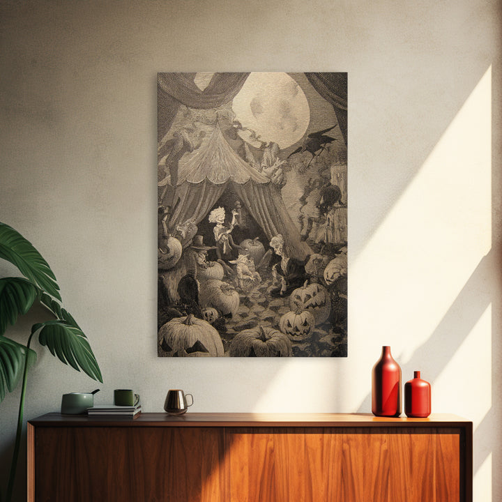 The Jack-O'-Lantern Circus, Victorian Macabre Art, Vertical Wall Art, Gothic Horror Wall Art, Canvas Print, Halloween Wall Art