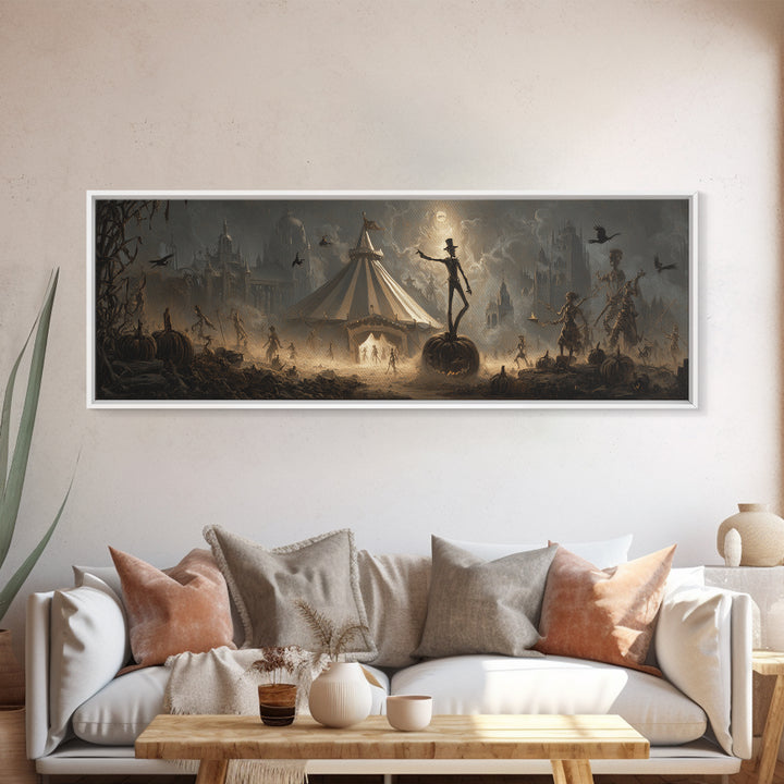 The Jack-O'-Lantern Circus, Surreal Apocalyptic Art, Extra Wide Wall Art, Dark Fantasy Wall Art, Framed Canvas Print