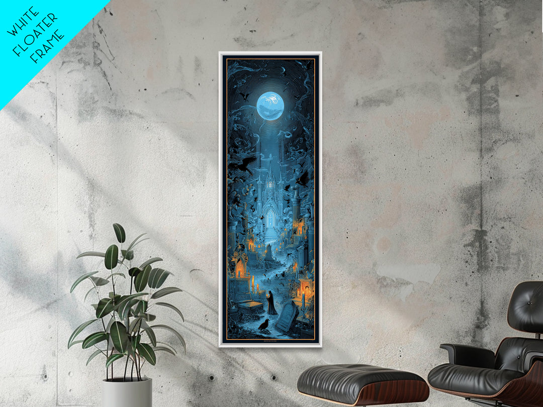 The Graveyard Book Club, Gothic Engraving Art, Tall Narrow Wall Art, Dark Halloween Decor, Canvas Print, Halloween Wall Art