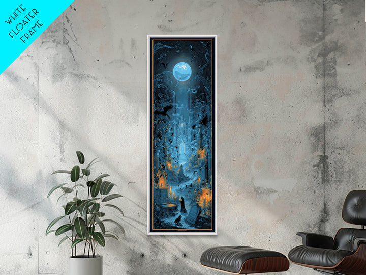The Graveyard Book Club, Gothic Engraving Art, Tall Narrow Wall Art, Dark Halloween Decor, Canvas Print, Halloween Wall Art