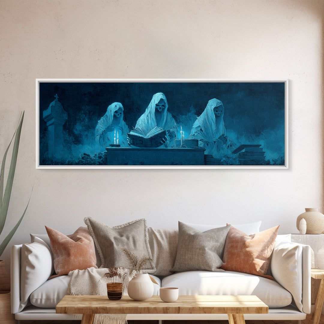 The Graveyard Book Club, Dark Romantic Horror Art, Extra Wide Wall Art, Dark Fantasy Wall Art, Canvas Print, Halloween Wall Art