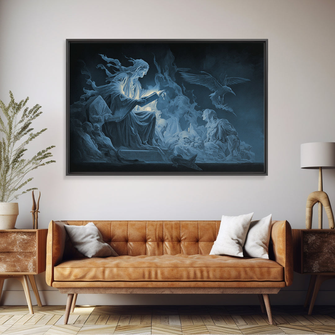 The Graveyard Book Club, Visionary Gothic Art, Landscape Wall Art, Dark Halloween Decor, Framed Canvas Print, Halloween Wall Art