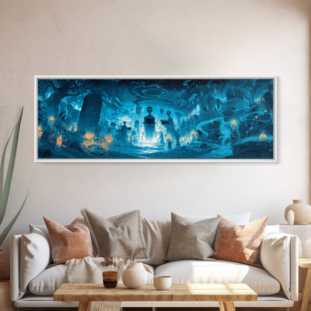 The Graveyard Book Club, Apocalyptic Romantic Art, Extra Wide Wall Art, Dark Halloween Decor, Framed Canvas Print, Halloween Wall Art