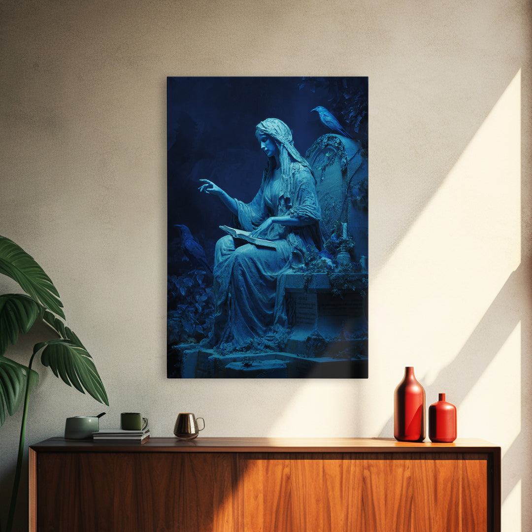 The Graveyard Book Club, Ornate Symbolist Art, Vertical Wall Art, Macabre Wall Art, Framed Canvas Print, Halloween Wall Art