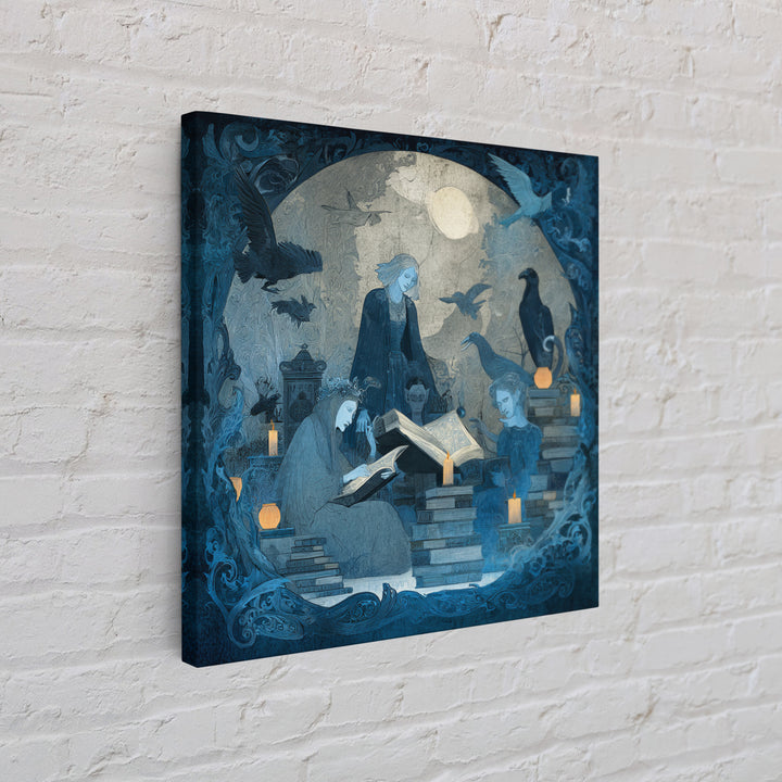 The Graveyard Book Club, Dark Symbolist Art, Square Wall Art, Macabre Wall Art, Framed Canvas Print, Halloween Wall Art