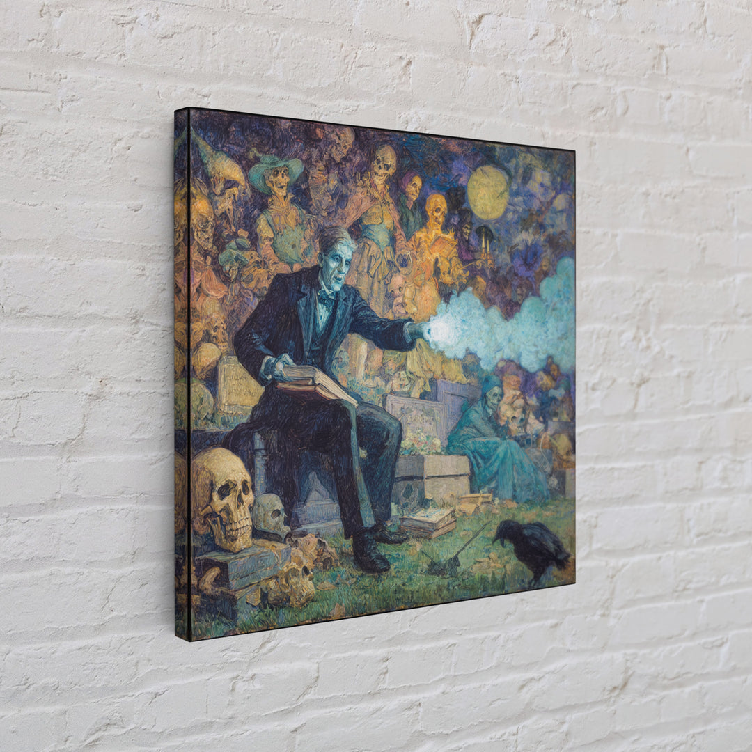 The Graveyard Book Club, Grotesque Carnival Art, Square Wall Art, Gothic Horror Wall Art, Canvas Print, Halloween Wall Art