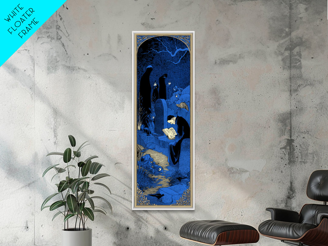 The Graveyard Book Club, Decadent Line Art, Tall Narrow Wall Art, Gothic Horror Wall Art, Canvas Print, Halloween Wall Art