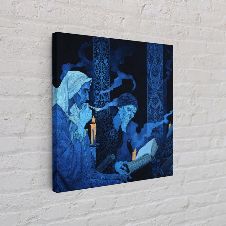 The Graveyard Book Club, Stained Glass Gothic Art, Square Wall Art, Dark Fantasy Wall Art, Canvas Print, Halloween Wall Art