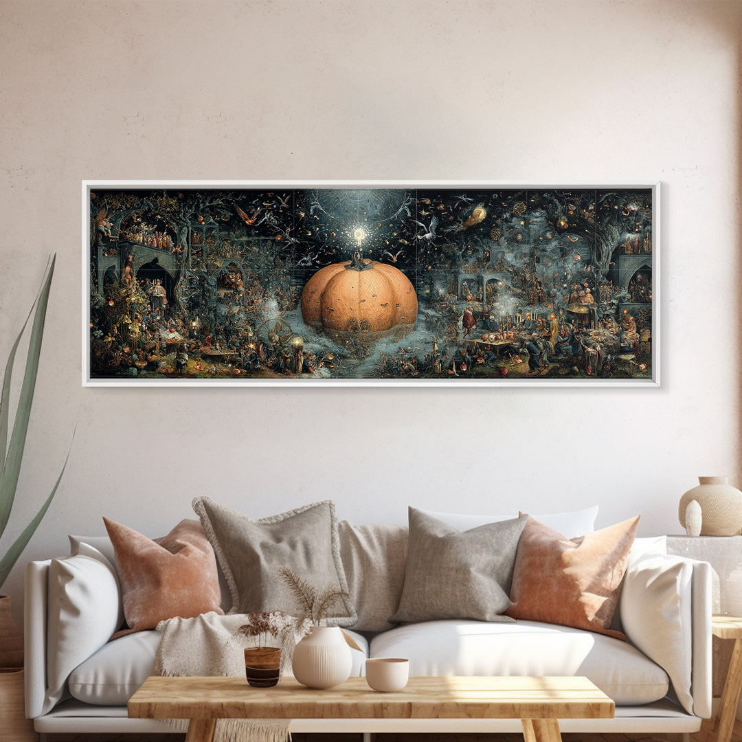 The Cosmic Pumpkin God, Medieval Grotesque Art, Extra Wide Wall Art, Gothic Horror Wall Art, Canvas Print, Halloween Wall Art