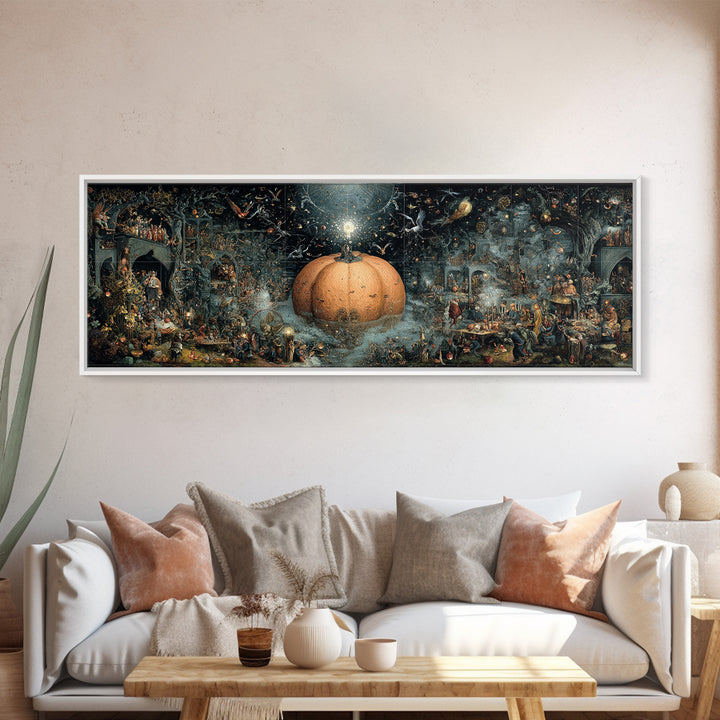 The Cosmic Pumpkin God, Medieval Grotesque Art, Extra Wide Wall Art, Gothic Horror Wall Art, Canvas Print, Halloween Wall Art