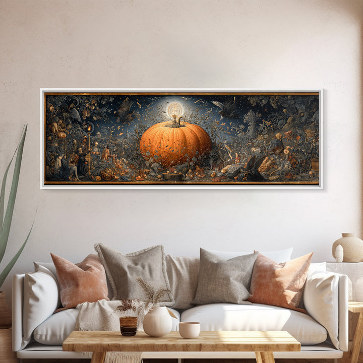 The Cosmic Pumpkin God, Danse Macabre Art, Extra Wide Wall Art, Gothic Horror Wall Art, Framed Canvas Print