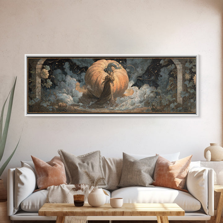 The Cosmic Pumpkin God, Symbolist Dream Art, Extra Wide Wall Art, Macabre Wall Art, Canvas Print, Halloween Wall Art, Halloween Decor