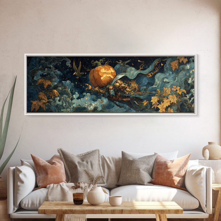 The Cosmic Pumpkin God, Ornate Symbolist Art, Extra Wide Wall Art, Gothic Horror Wall Art, Canvas Print, Halloween Wall Art