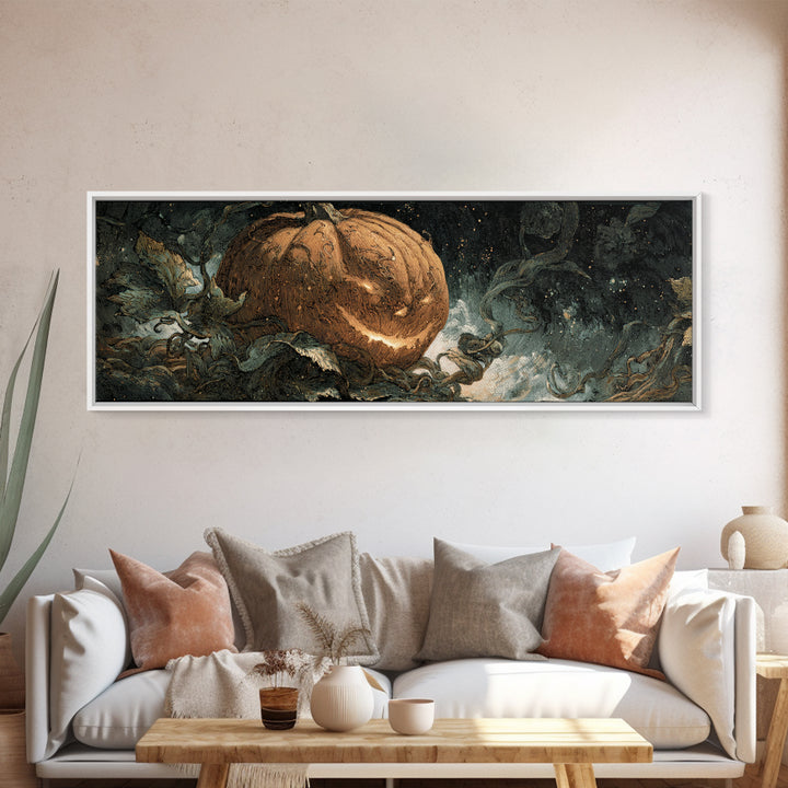 The Cosmic Pumpkin God, Dark Symbolist Art, Extra Wide Wall Art, Dark Fantasy Wall Art, Canvas Print, Halloween Wall Art