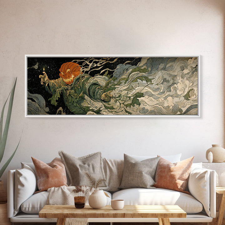 The Cosmic Pumpkin God, Grotesque Carnival Art, Extra Wide Wall Art, Dark Fantasy Wall Art, Canvas Print, Halloween Wall Art