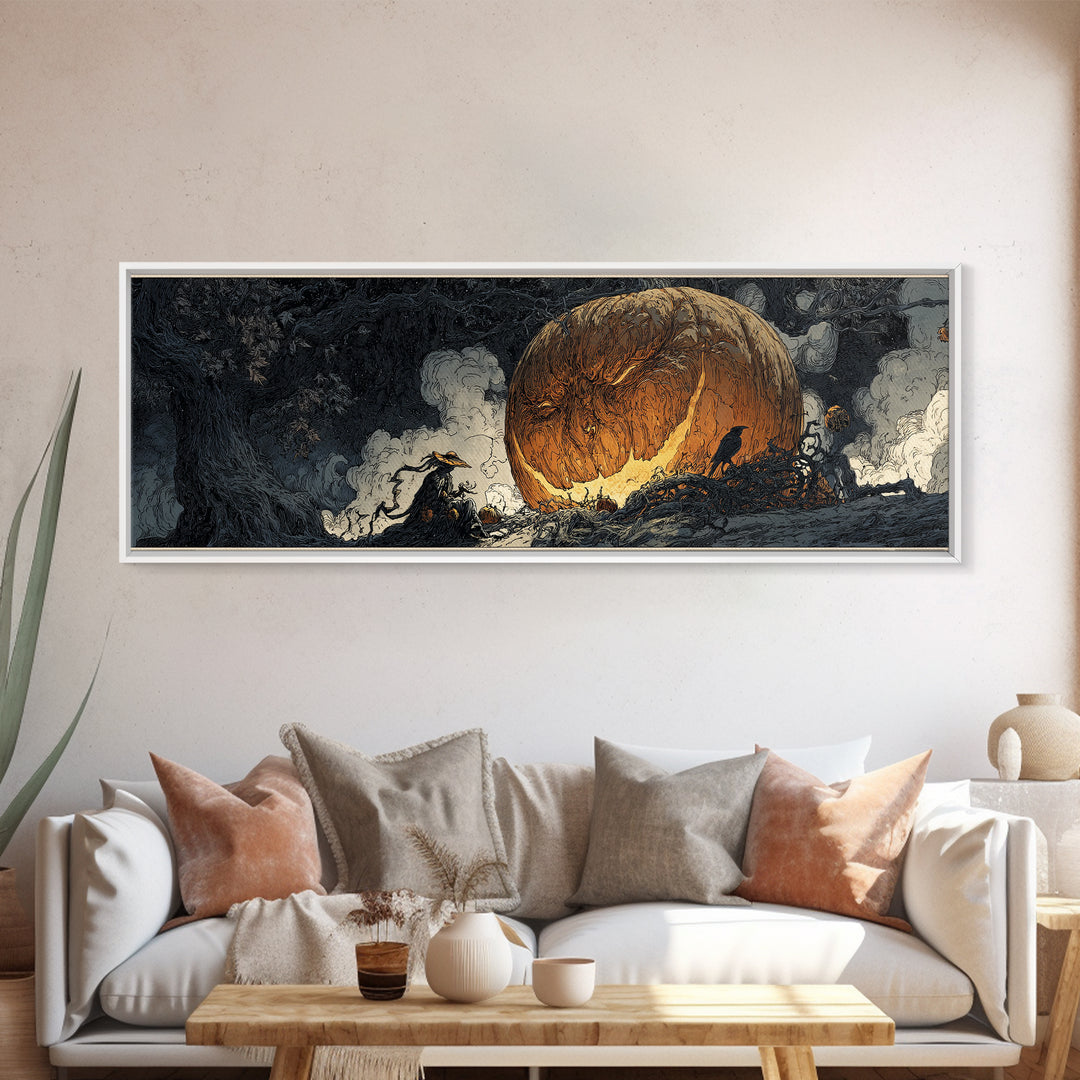 The Cosmic Pumpkin God, Gothic Storybook Art, Extra Wide Wall Art, Dark Fantasy Wall Art, Framed Canvas Print, Halloween Wall Art