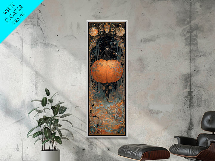 The Cosmic Pumpkin God, Stained Glass Gothic Art, Tall Narrow Wall Art, Dark Fantasy Wall Art, Canvas Print, Halloween Wall Art