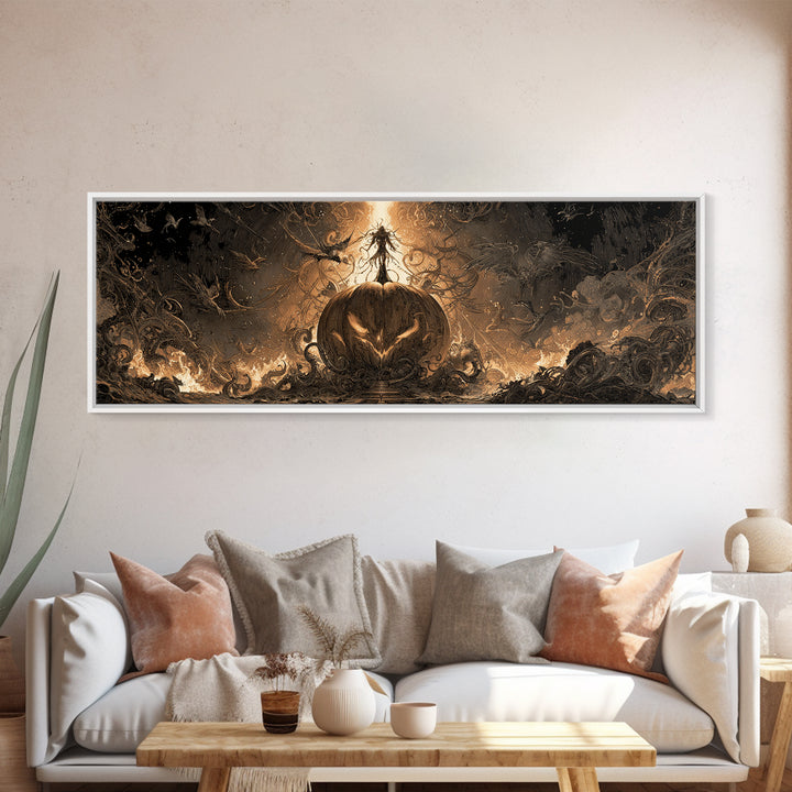 The Cosmic Pumpkin God, Biomechanical Horror Art, Extra Wide Wall Art, Dark Fantasy Wall Art, Canvas Print, Halloween Wall Art