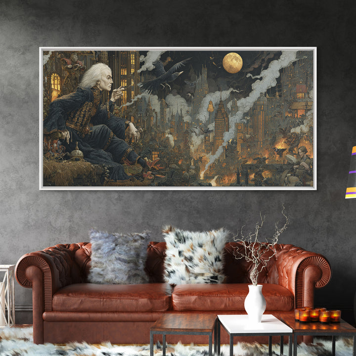 The Haunted City Skyline, Medieval Grotesque Art, Wide Panoramic Art, Dark Halloween Decor, Canvas Print, Halloween Wall Art